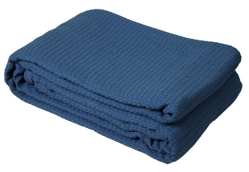 DOLLCENT 100% Cotton Queen Size Blanket for Bed, Premium Soft Combed Lightweight Blankets, Washed Breathable Cozy Bed Throw Blanket, Navy Queen Cotton Blankets for All Season: Navy (90"x90") - Image 2